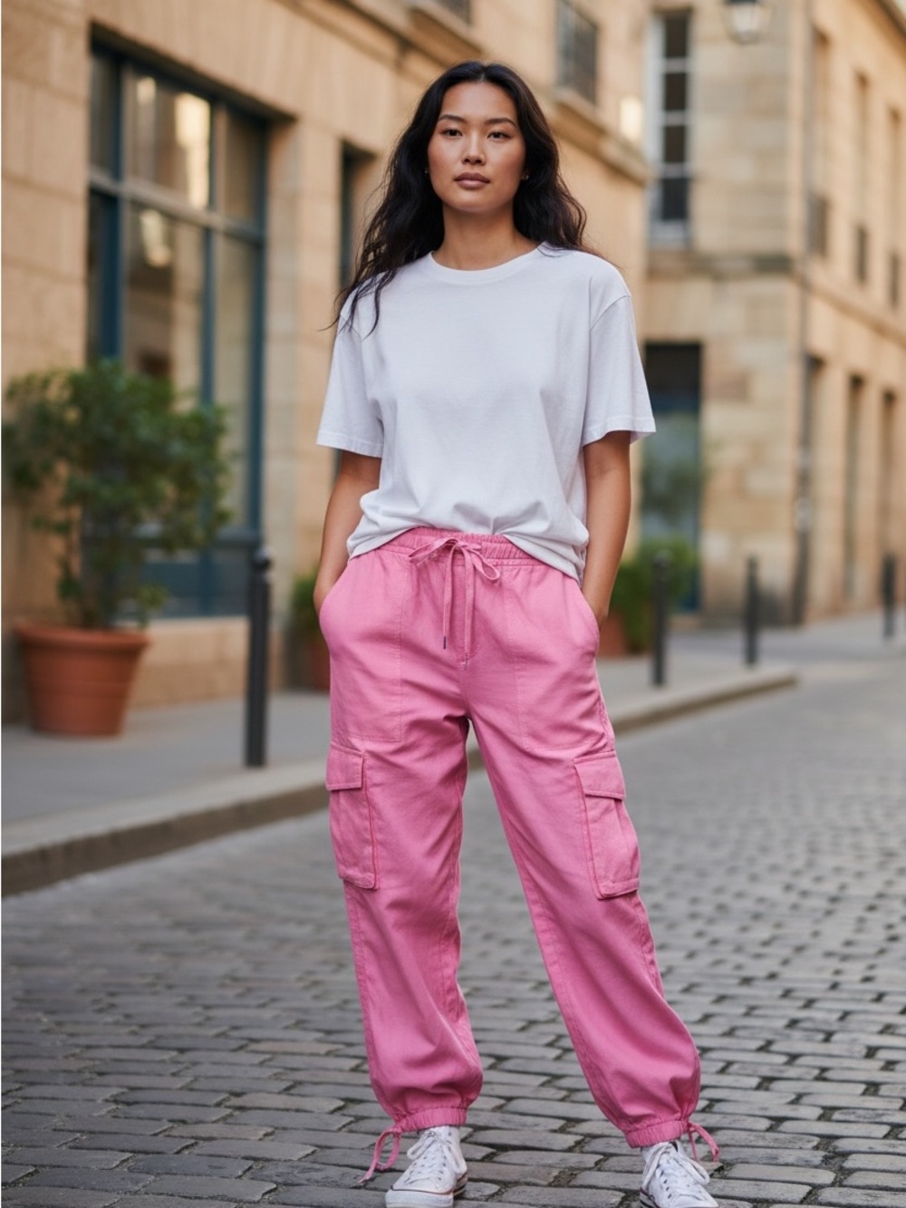 Gianni Bini Natasha Parachute Cargo Jogger Pants Pop Pink Size 8 NWT